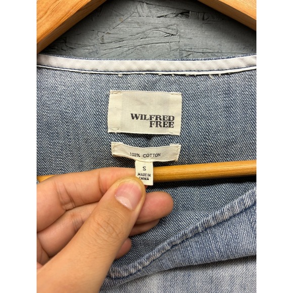 Wilfred Free Women's S Sleeveless Denim Tunic Top Blue Boxy Fit Raw Hem Pockets - Picture 5 of 8